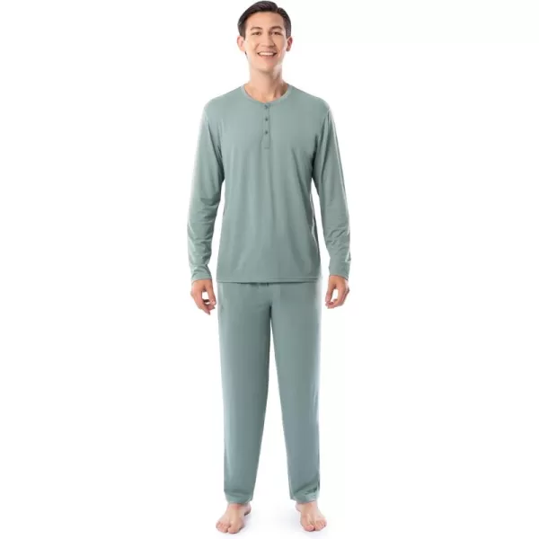 Fruit of the Loom Mens 360 Stretch Long Sleeve Henley Top and Pant Sleep Pajama SetGreen