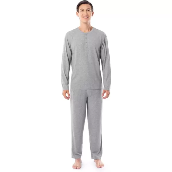 Fruit of the Loom Mens 360 Stretch Long Sleeve Henley Top and Pant Sleep Pajama SetGrey Heather