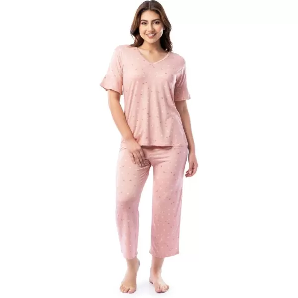 Fruit of the Loom Womens 360 Stretch Ruffle Sleeve VNeck Tee and Capri Sleep Pajama SetWatercolor Hearts