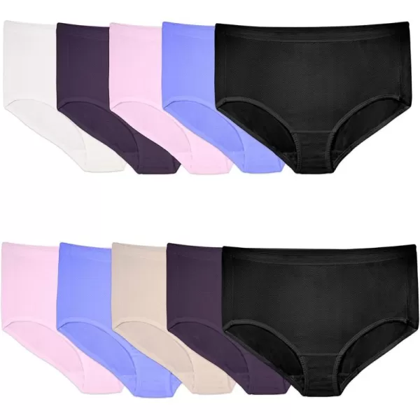 Fruit of the Loom Womens Breathable Underwear Moisture Wicking Keeps You Cool ampamp Comfortable Available in Plus SizeMicro Mesh  Plus Size Brief  10 Pack  BlackBluePurple