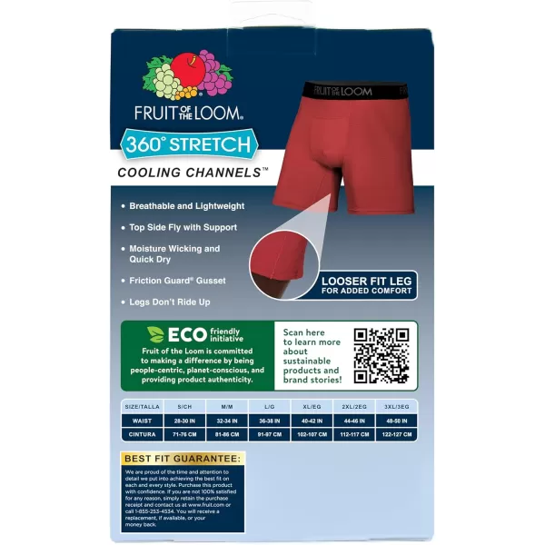 Fruit of the Loom Mens 360 Stretch Boxer Briefs High Performance Stretch Quick Dry ampamp Moisture WickingCooling Channels  3 Pack  Colors May Vary