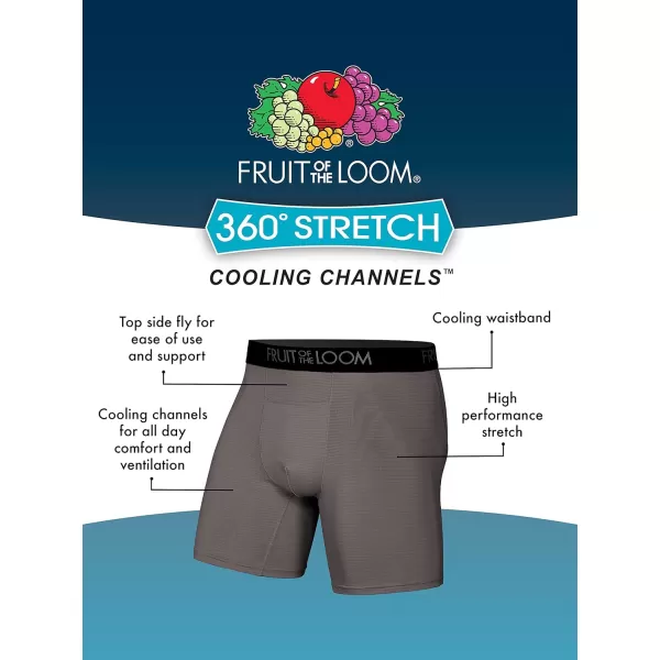 Fruit of the Loom Mens 360 Stretch Boxer Briefs High Performance Stretch Quick Dry ampamp Moisture WickingCooling Channels  6 Pack  BlackGrey