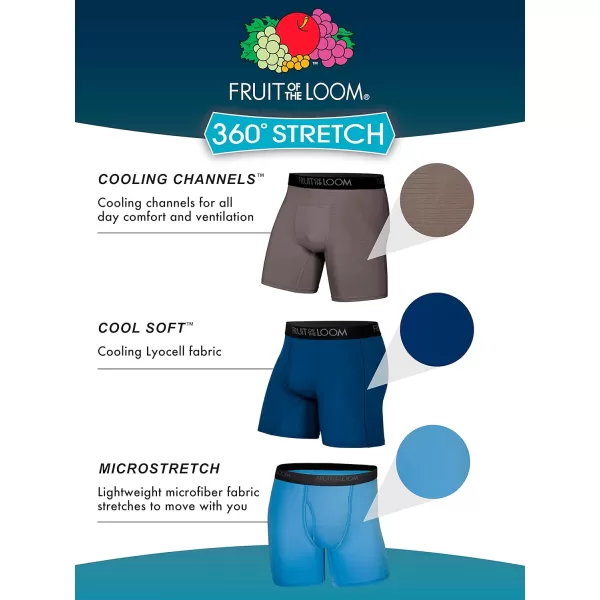 Fruit of the Loom Mens 360 Stretch Boxer Briefs High Performance Stretch Quick Dry ampamp Moisture WickingCooling Channels  6 Pack  BlackGrey