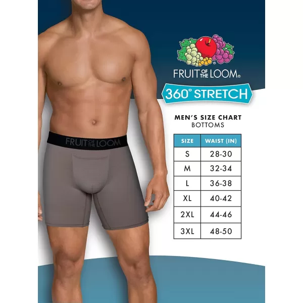 Fruit of the Loom Mens 360 Stretch Boxer Briefs High Performance Stretch Quick Dry ampamp Moisture WickingCooling Channels  6 Pack  BlackGrey