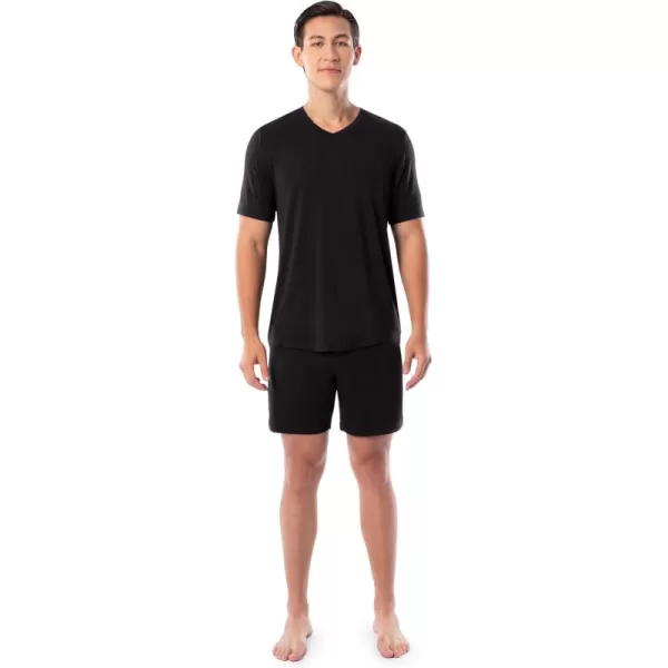 Fruit of the Loom Mens 360 Stretch Sleeve VNeck Top and Short Sleep Pajama SetBlack