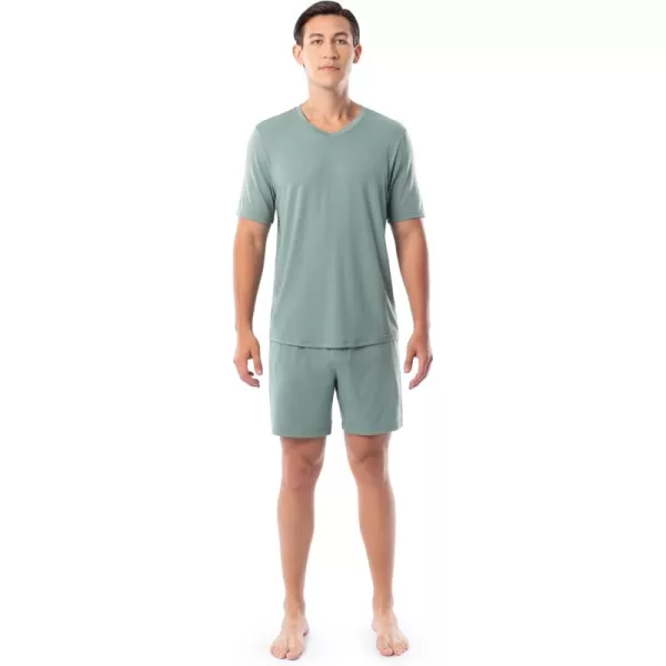 Fruit of the Loom Mens 360 Stretch Sleeve VNeck Top and Short Sleep Pajama SetGreen