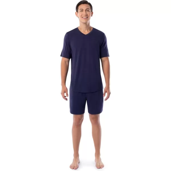 Fruit of the Loom Mens 360 Stretch Sleeve VNeck Top and Short Sleep Pajama SetNavy