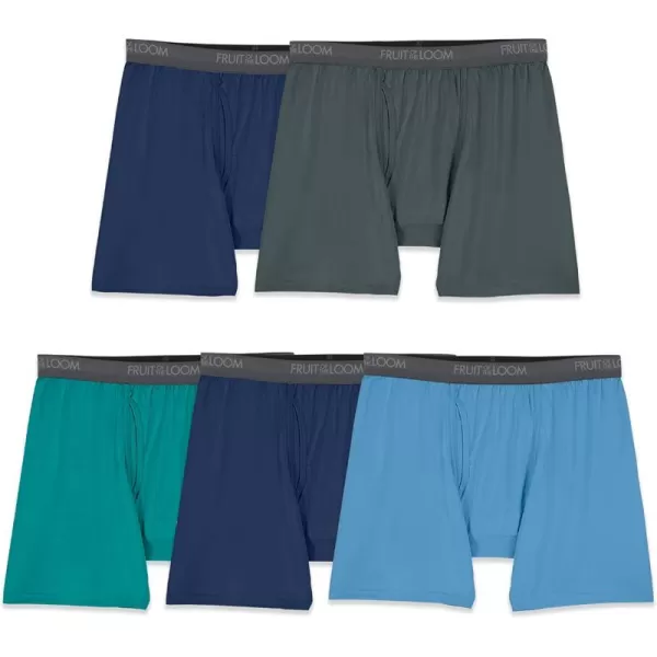 Fruit of the Loom Mens Micro Stretch Boxer Briefs Designed to Move with You Lightweight ampamp Moisture Wicking5 Pack  GreenNavyGrey