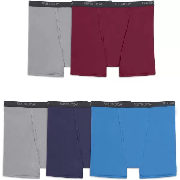 Fruit of the Loom Mens Micro Stretch Boxer Briefs Designed to Move with You Lightweight ampamp Moisture Wicking5 Pack  GreyRedBlue