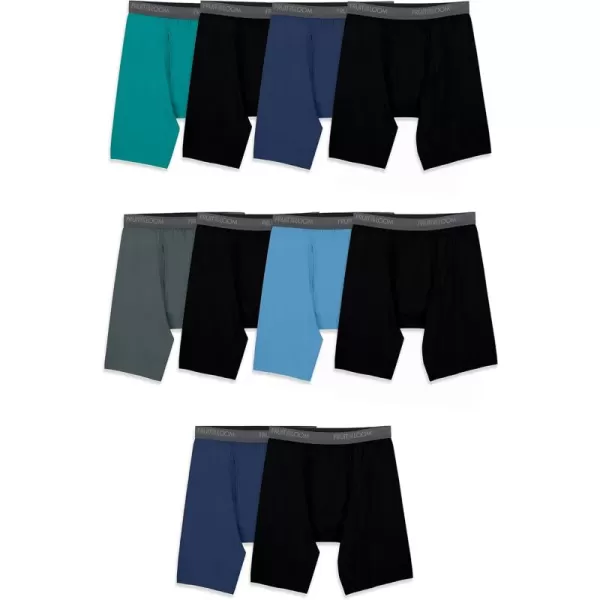 Fruit of the Loom Mens Micro Stretch Boxer Briefs Designed to Move with You Lightweight ampamp Moisture WickingLong Leg  10 Pack  NavyGreenBlack