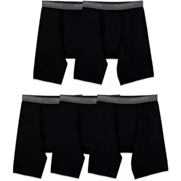 Fruit of the Loom Mens Micro Stretch Boxer Briefs Designed to Move with You Lightweight ampamp Moisture WickingLong Leg 5 Pack  Black