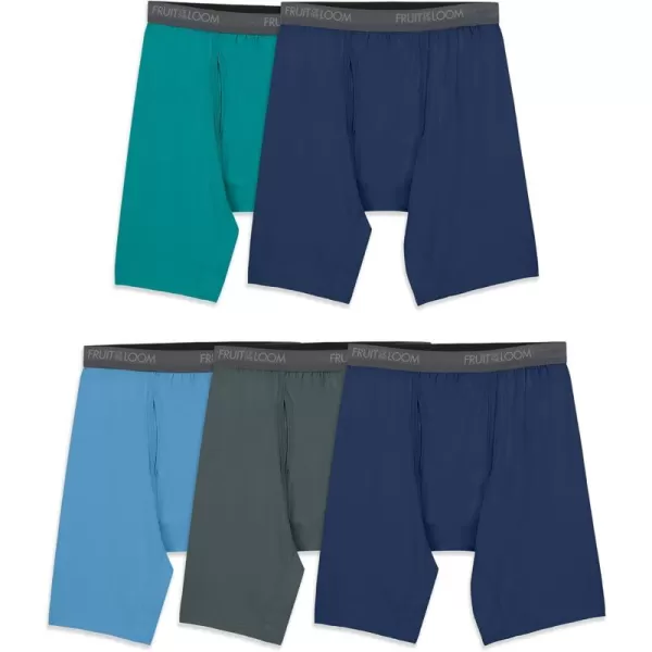 Fruit of the Loom Mens Micro Stretch Boxer Briefs Designed to Move with You Lightweight ampamp Moisture WickingLong Leg  5 Pack  GreenBlueGrey