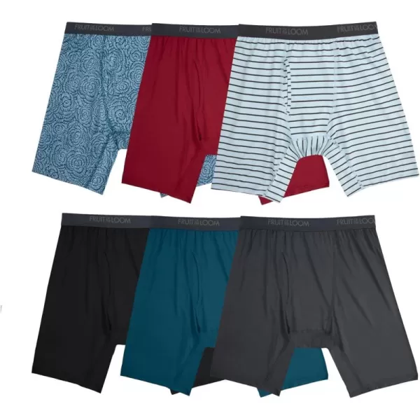 Fruit of the Loom Mens Micro Stretch Boxer Briefs Designed to Move with You Lightweight ampamp Moisture WickingLong Leg  6 Pack  Assorted Colors