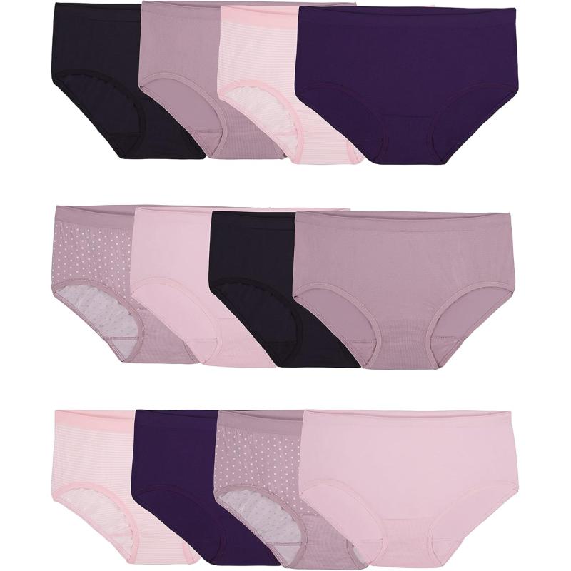 Fruit of the Loom Womens 360 Stretch Underwear Regular ampamp Plus SizeLow Rise Brief  Seamless  12 Pack  Assorted Colors