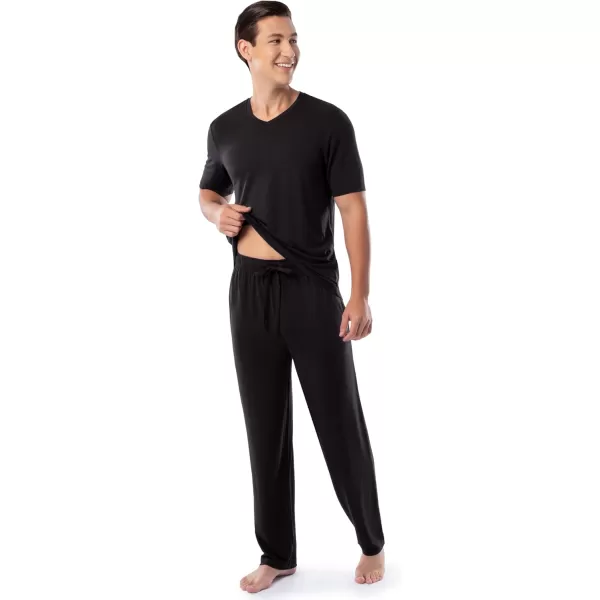 Fruit of the Loom Mens 360 Stretch Short Sleeve VNeck Top and Pant Sleep Pajama SetBlack