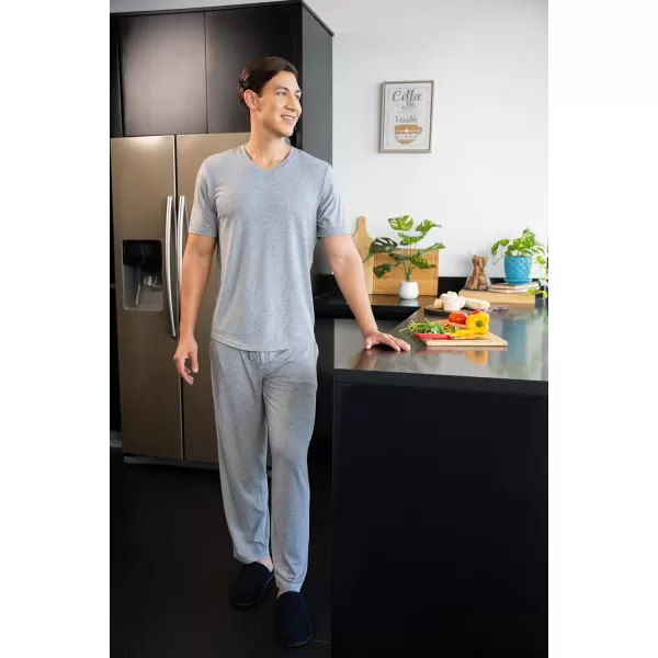 Fruit of the Loom Mens 360 Stretch Short Sleeve VNeck Top and Pant Sleep Pajama SetGrey Heather