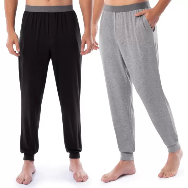 Fruit of the Loom Mens 360 Stretch 2Pack Jogger Pajama Sleep PantBlackGrey Heather