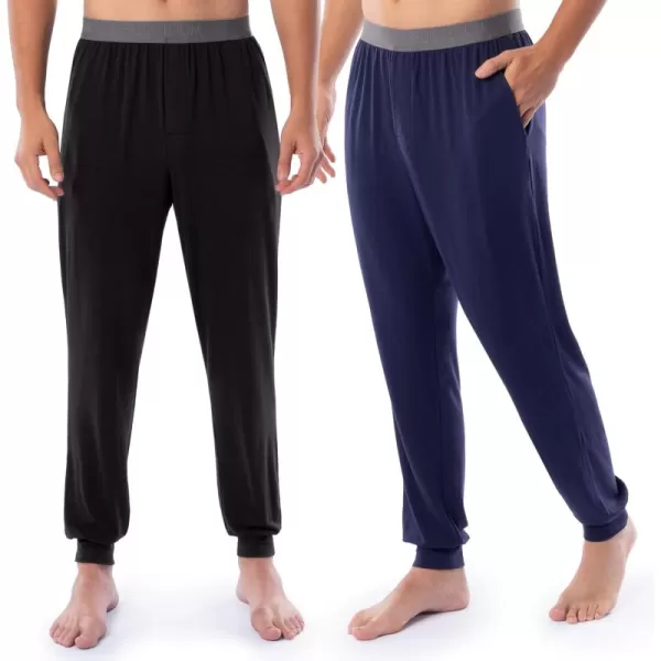 Fruit of the Loom Mens 360 Stretch 2Pack Jogger Pajama Sleep PantBlackNavy