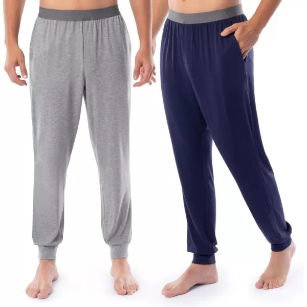 Fruit of the Loom Mens 360 Stretch 2Pack Jogger Pajama Sleep PantGrey HeatherNavy