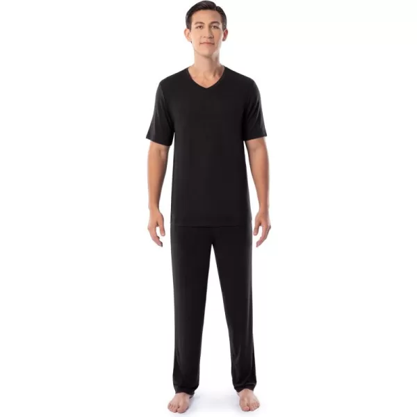 Fruit of the Loom Mens 360 Stretch Short Sleeve VNeck Top and Pant Sleep Pajama SetBlack