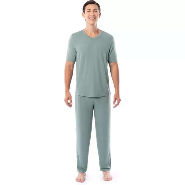 Fruit of the Loom Mens 360 Stretch Short Sleeve VNeck Top and Pant Sleep Pajama SetGreen