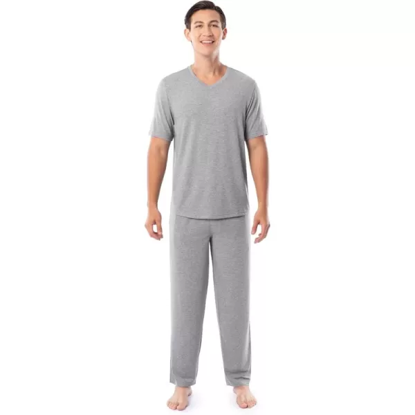 Fruit of the Loom Mens 360 Stretch Short Sleeve VNeck Top and Pant Sleep Pajama SetGrey Heather