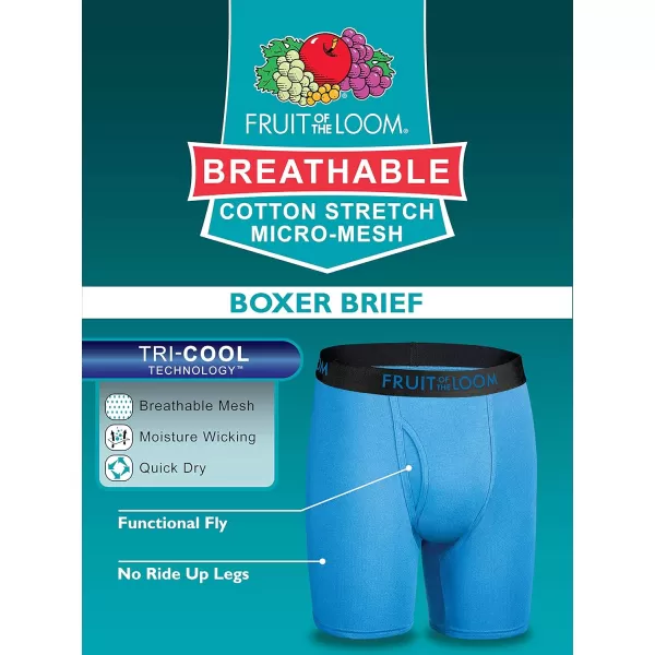 Fruit of the Loom Mens Breathable Boxer Briefs Moisture Wicking Underwear Assorted Color MultipacksCotton Mesh  Blue