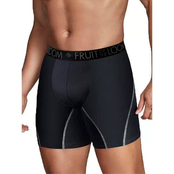 Fruit of the Loom Mens Breathable Boxer Briefs Moisture Wicking Underwear Assorted Color MultipacksPerformance Stretch  Black