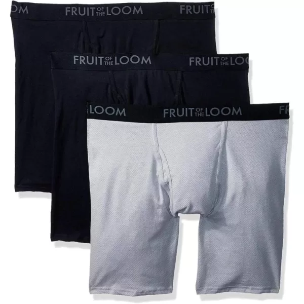 Fruit of the Loom Mens Breathable Boxer Briefs Moisture Wicking Underwear Assorted Color MultipacksLong Leg  Cotton Mesh  Colors May Vary