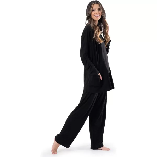 Fruit of the Loom Womens Breathable Tank Top Pant and Cardigan Sleep SetBlack