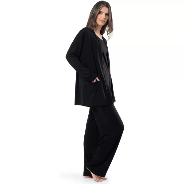 Fruit of the Loom Womens Breathable Tank Top Pant and Cardigan Sleep SetBlack