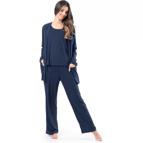 Fruit of the Loom Womens Breathable Tank Top Pant and Cardigan Sleep SetMidnight Blue