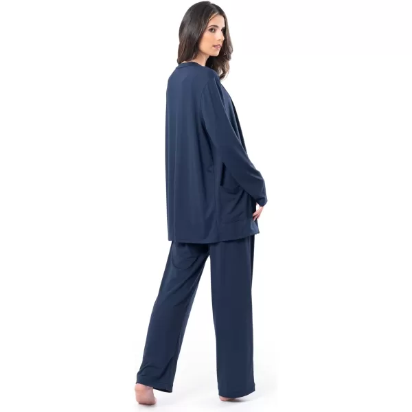 Fruit of the Loom Womens Breathable Tank Top Pant and Cardigan Sleep SetMidnight Blue