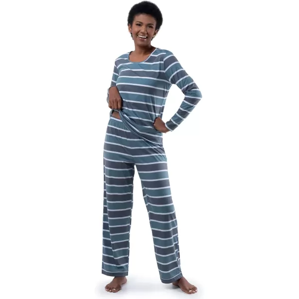 Fruit of the Loom Womens Long Sleeve Tee and Pant 2 Piece Sleep SetBlue Stripe