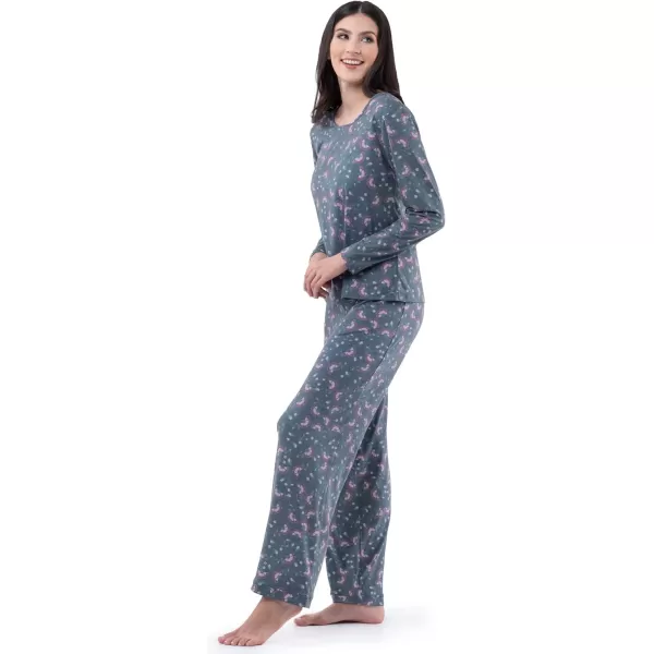 Fruit of the Loom Womens Long Sleeve Tee and Pant 2 Piece Sleep SetFloral Print