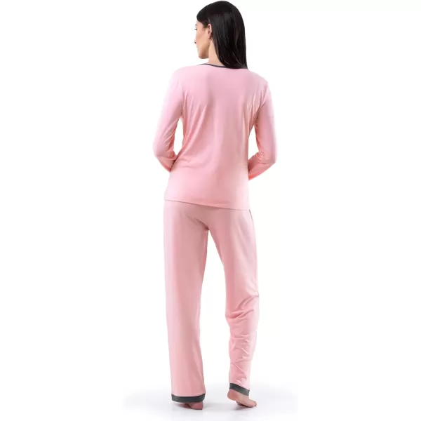 Fruit of the Loom Womens Long Sleeve Tee and Pant 2 Piece Sleep SetSoft Pink