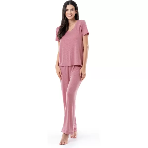 Fruit of the Loom Womens Short Sleeve Tee and Pant 2 Piece Sleep Pajama SetAntique Heather Blush