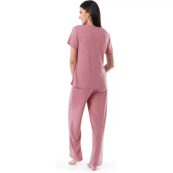 Fruit of the Loom Womens Short Sleeve Tee and Pant 2 Piece Sleep Pajama SetAntique Heather Blush