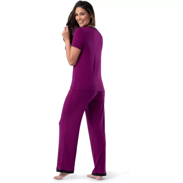 Fruit of the Loom Womens Short Sleeve Tee and Pant 2 Piece Sleep Pajama SetBerry