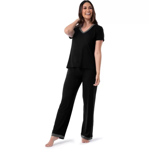 Fruit of the Loom Womens Short Sleeve Tee and Pant 2 Piece Sleep Pajama SetBlack