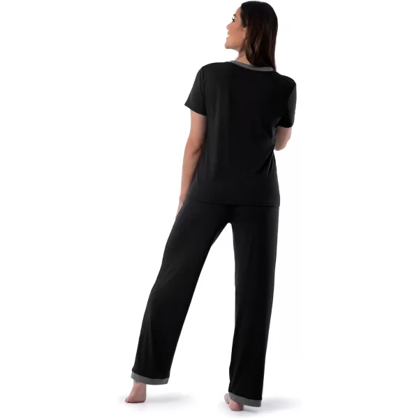 Fruit of the Loom Womens Short Sleeve Tee and Pant 2 Piece Sleep Pajama SetBlack