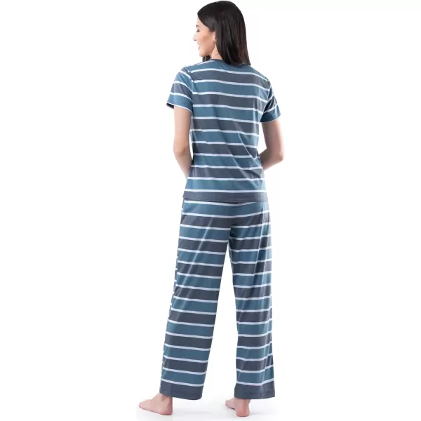 Fruit of the Loom Womens Short Sleeve Tee and Pant 2 Piece Sleep Pajama SetBlue Stripe