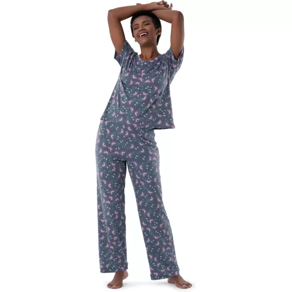 Fruit of the Loom Womens Short Sleeve Tee and Pant 2 Piece Sleep Pajama SetFloral