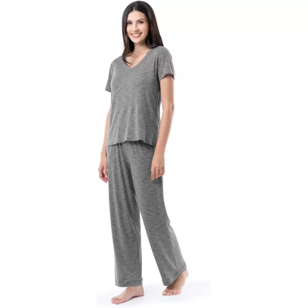 Fruit of the Loom Womens Short Sleeve Tee and Pant 2 Piece Sleep Pajama SetHeather Grey