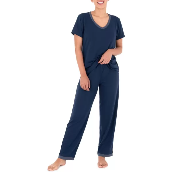 Fruit of the Loom Womens Short Sleeve Tee and Pant 2 Piece Sleep Pajama SetMidnight Blue