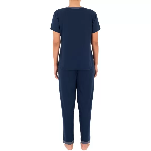 Fruit of the Loom Womens Short Sleeve Tee and Pant 2 Piece Sleep Pajama SetMidnight Blue