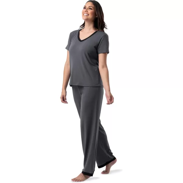 Fruit of the Loom Womens Short Sleeve Tee and Pant 2 Piece Sleep Pajama SetSoft Grey