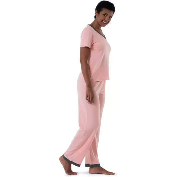 Fruit of the Loom Womens Short Sleeve Tee and Pant 2 Piece Sleep Pajama SetSoft Pink