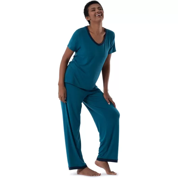 Fruit of the Loom Womens Short Sleeve Tee and Pant 2 Piece Sleep Pajama SetTurquoise