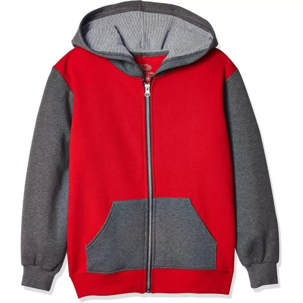 Fruit of the Loom Boys Fleece Full Zip Hoodie Sweatshirt TRUE REDCHARCOAL HEATHERTIMES SQUARE NAVY STRIPE Small